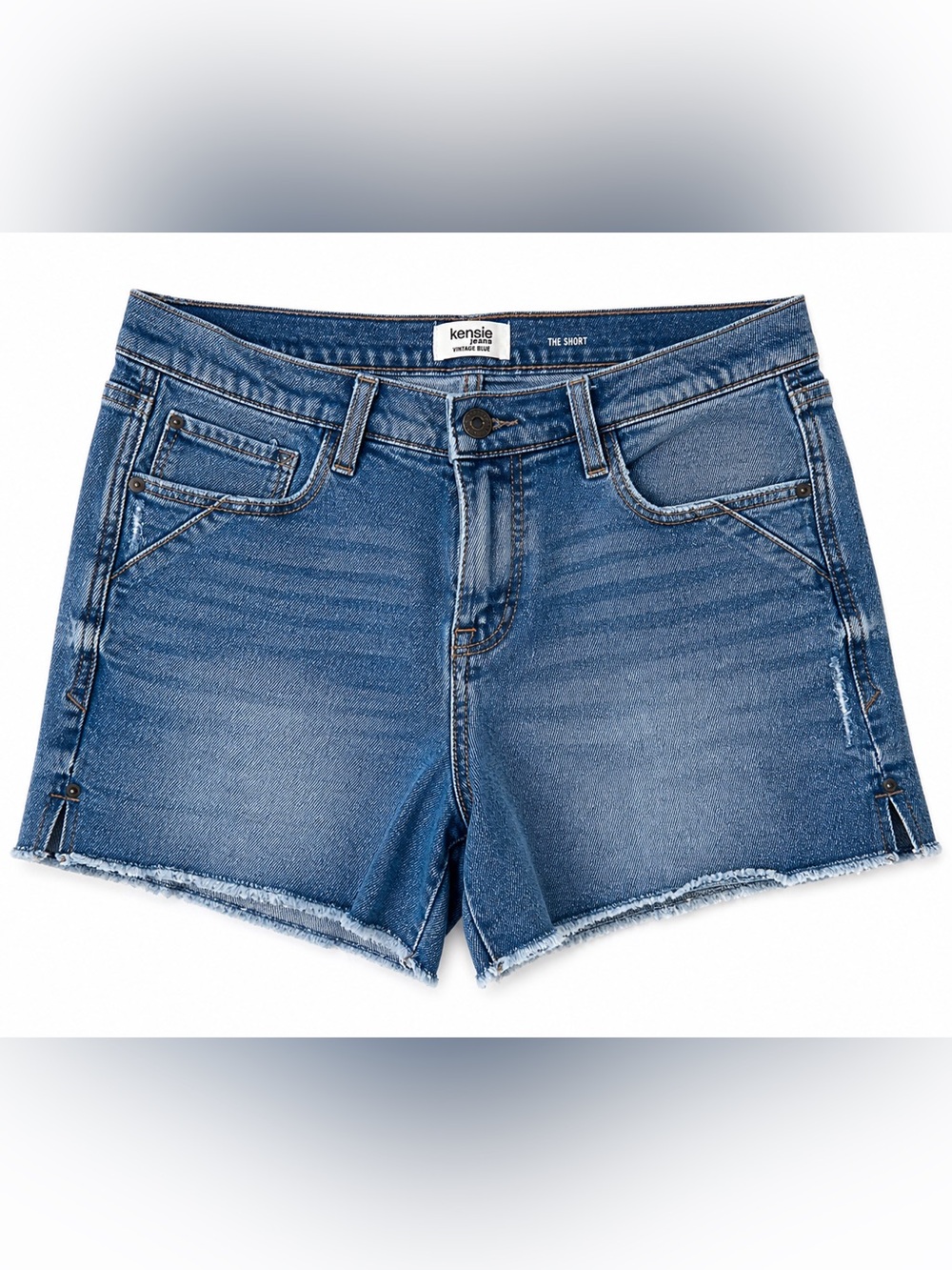 Kensie Light Blue Frayed-Hem Denim Cutoff Shorts